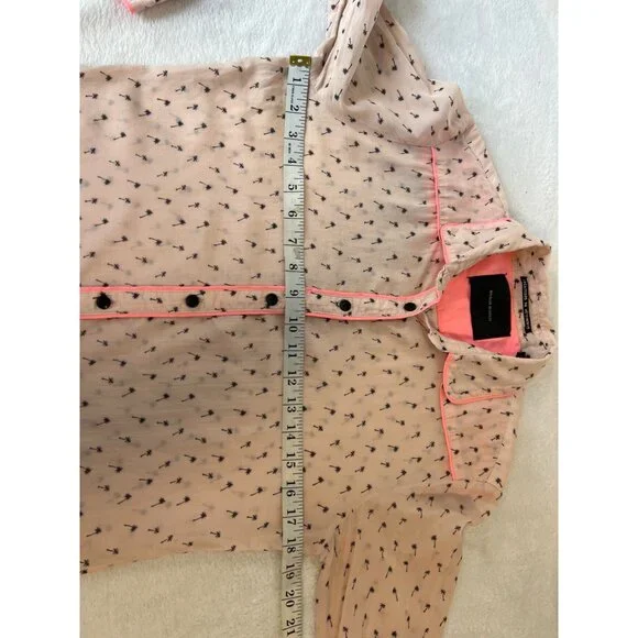Maison Scotch Pink Palm Tree Patterned Button Blouse Size 2 - Picture 7 of 8